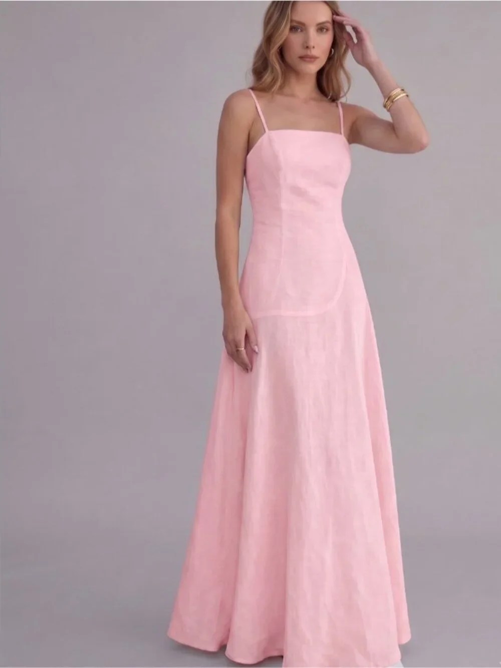Reformation Style Linen-Blend Strappy Maxi Dress Pink - Picture 1 of 7